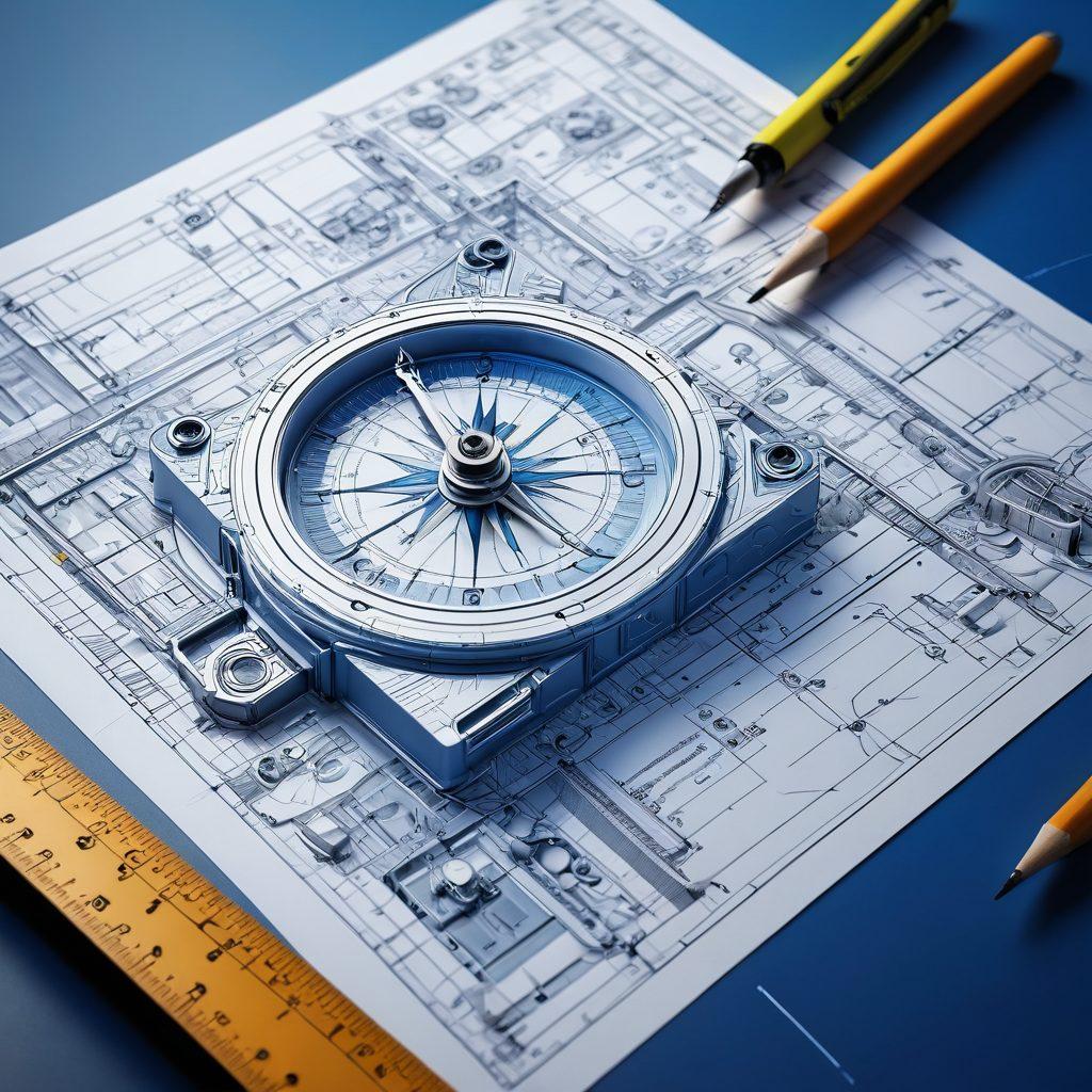 A visually striking split image showcasing the evolution from a flat 2D blueprint to an intricate 3D CAD model. One half displays vibrant, detailed drawings with tools like a compass and ruler, while the other features a stunning, realistic 3D rendering of a complex architectural design with shadows and textures. The background should blend elements of technology and creativity, signaling innovation in design solutions. super-realistic. vibrant colors. dynamic composition.